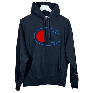 Champion Reverse Weave Big Logo New York Black Hoodie Sweatshirt Men’s Small